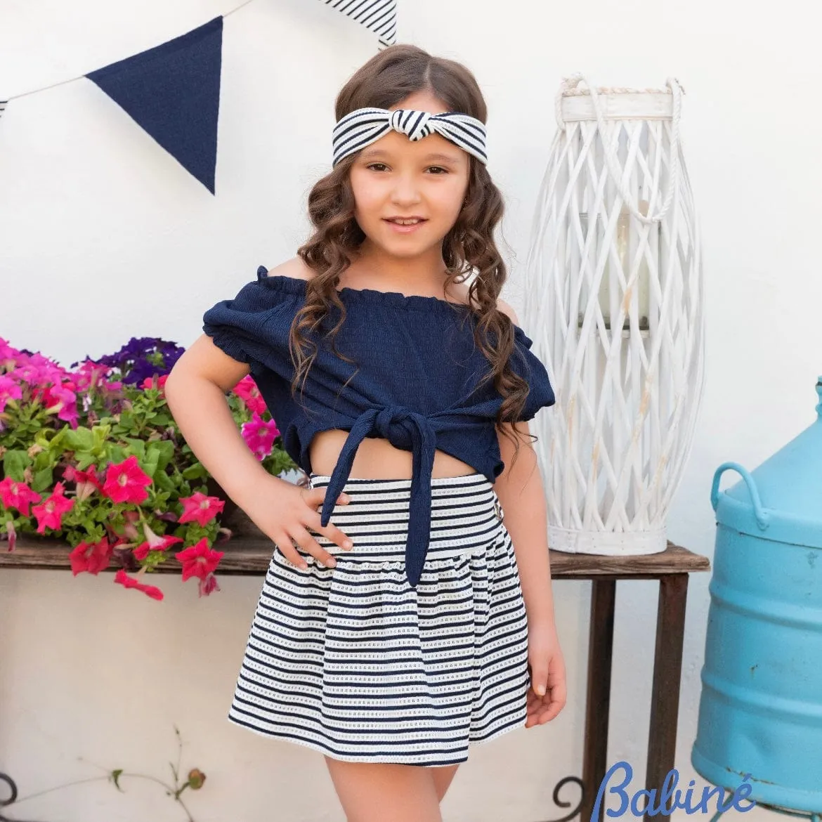 BABINE - Stripe Skirt Set - Navy