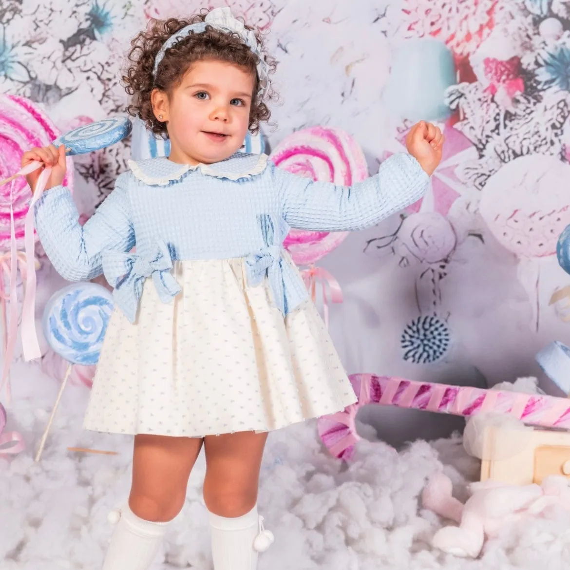 BABINE - Waffle Peter Pan Collar Puffball - Baby Blue