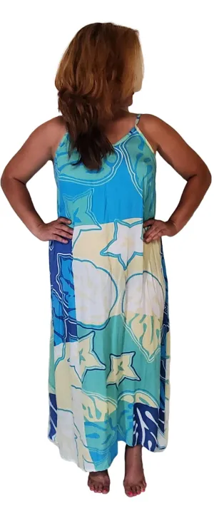 Bali Dress - Long - Monstera Madness - Blue