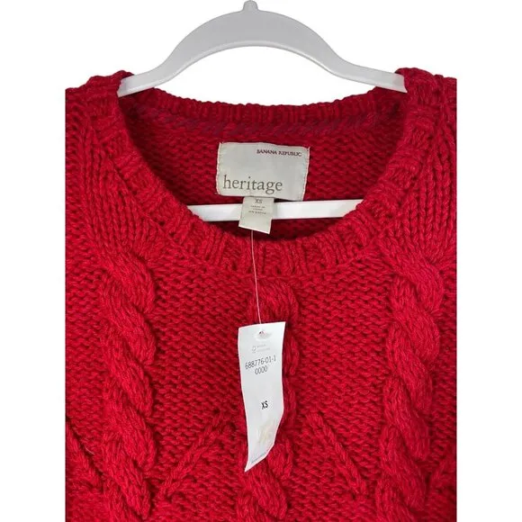 Banana Republic Chunky Knit Cableknit Red Holiday Sweater