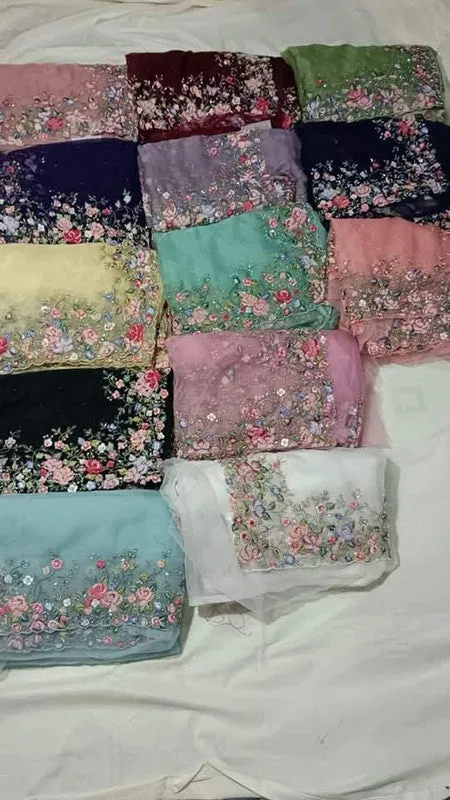 Beautiful Pure Russian Silk Saree with French Nott & Katha Hand Work