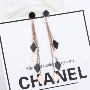 Black & 18K Rose Gold-Plated Rhombus Tassel Drop Earrings
