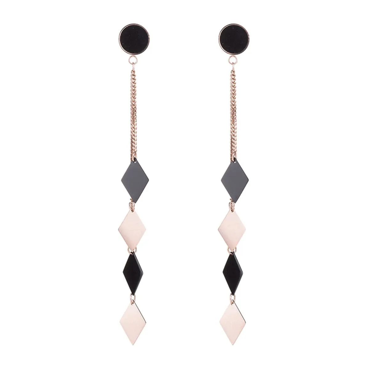 Black & 18K Rose Gold-Plated Rhombus Tassel Drop Earrings