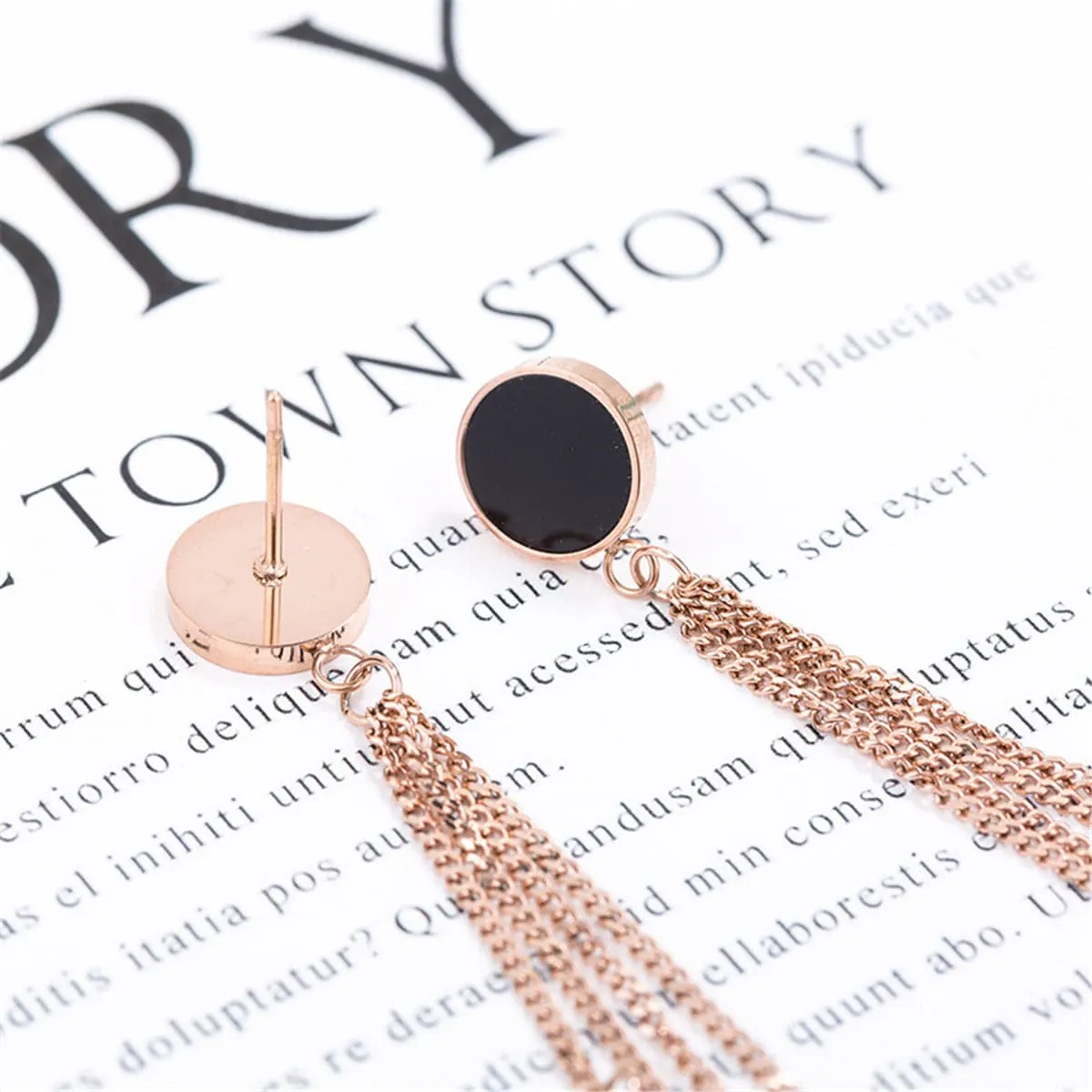 Black & 18K Rose Gold-Plated Rhombus Tassel Drop Earrings