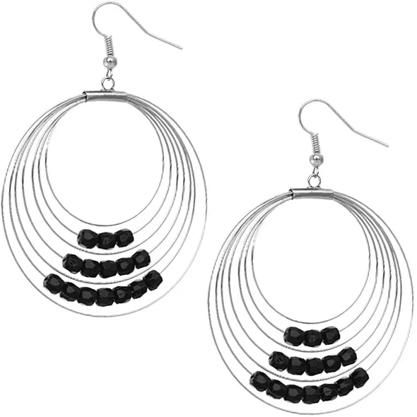 Black Beaded Multi Tier Hoop Earrings