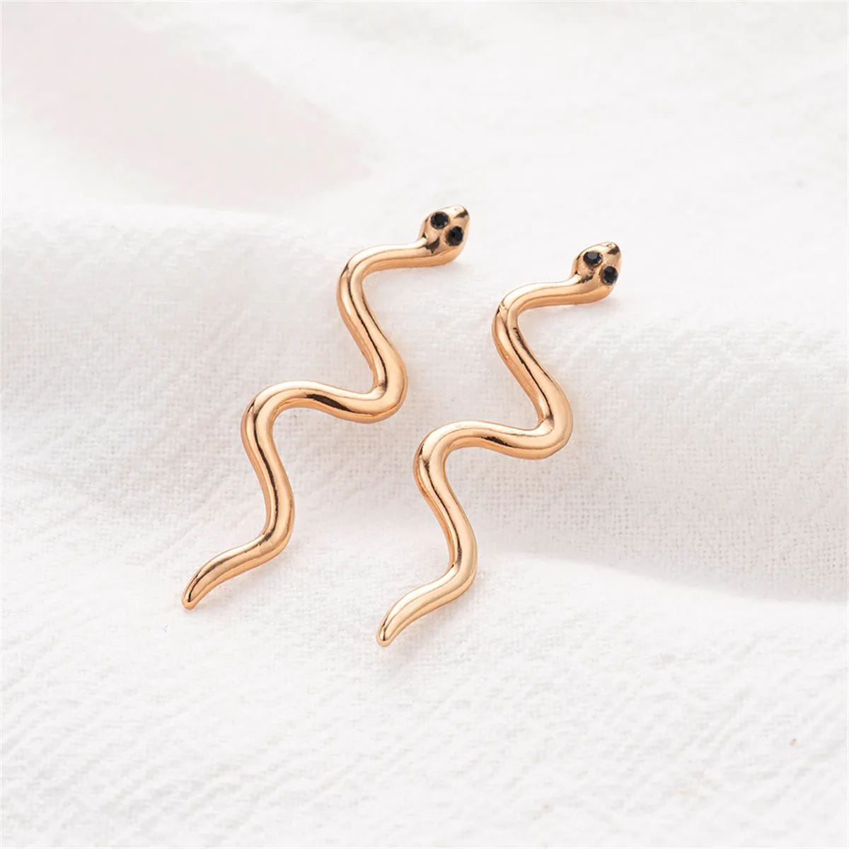 Black Cubic Zirconia & 18K Gold-Plated Snake Drop Earrings