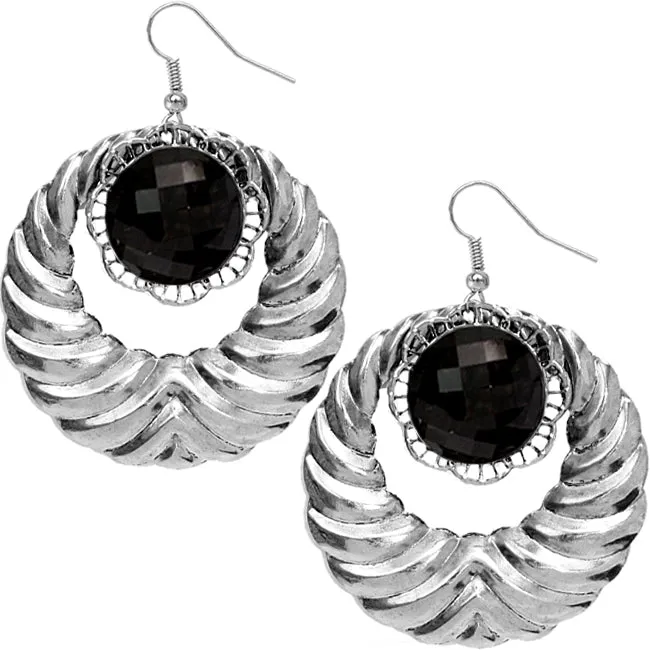 Black Extra Large Gemstone Crescent Earrings