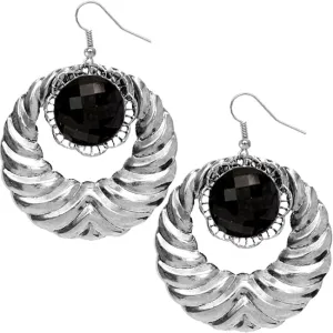 Black Extra Large Gemstone Crescent Earrings