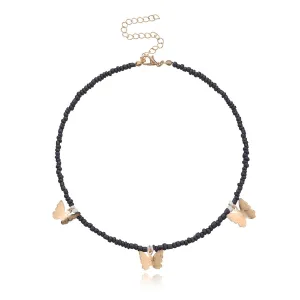 Black Howlite & 18K Gold-Plated Butterfly Station Choker Necklace