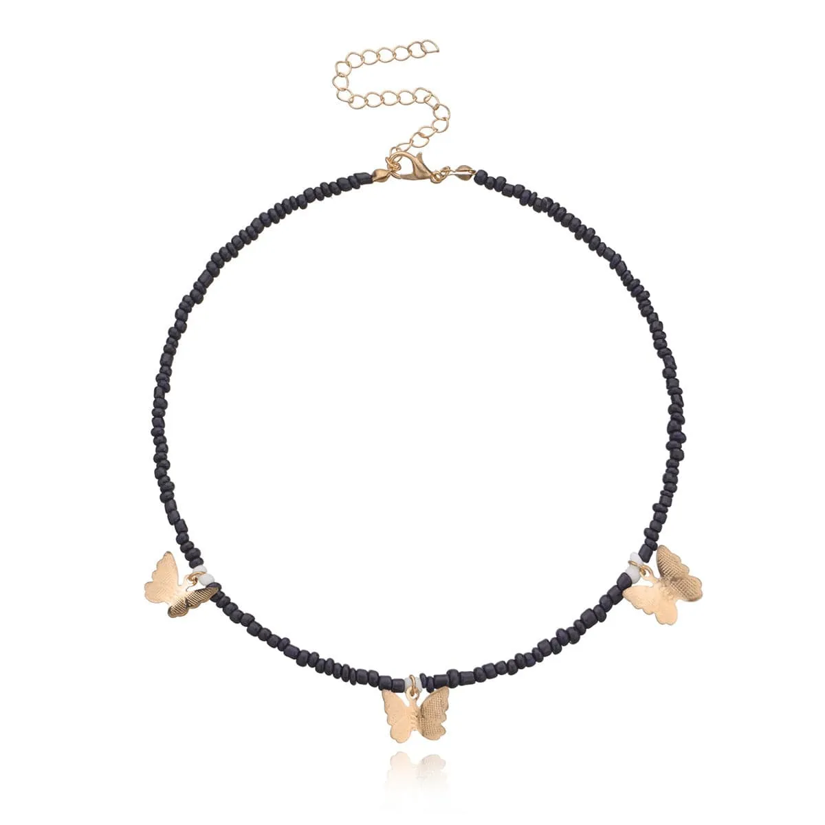 Black Howlite & 18K Gold-Plated Butterfly Station Choker Necklace