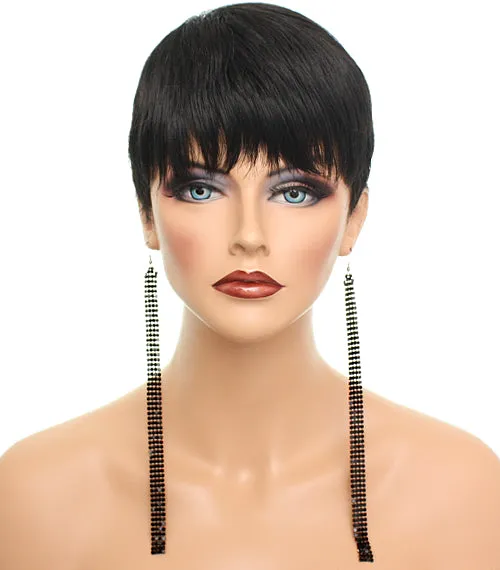 Black Long Mesh Drop Dangle Sparkle Earrings