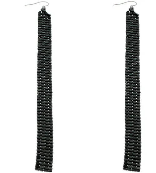 Black Long Mesh Drop Dangle Sparkle Earrings