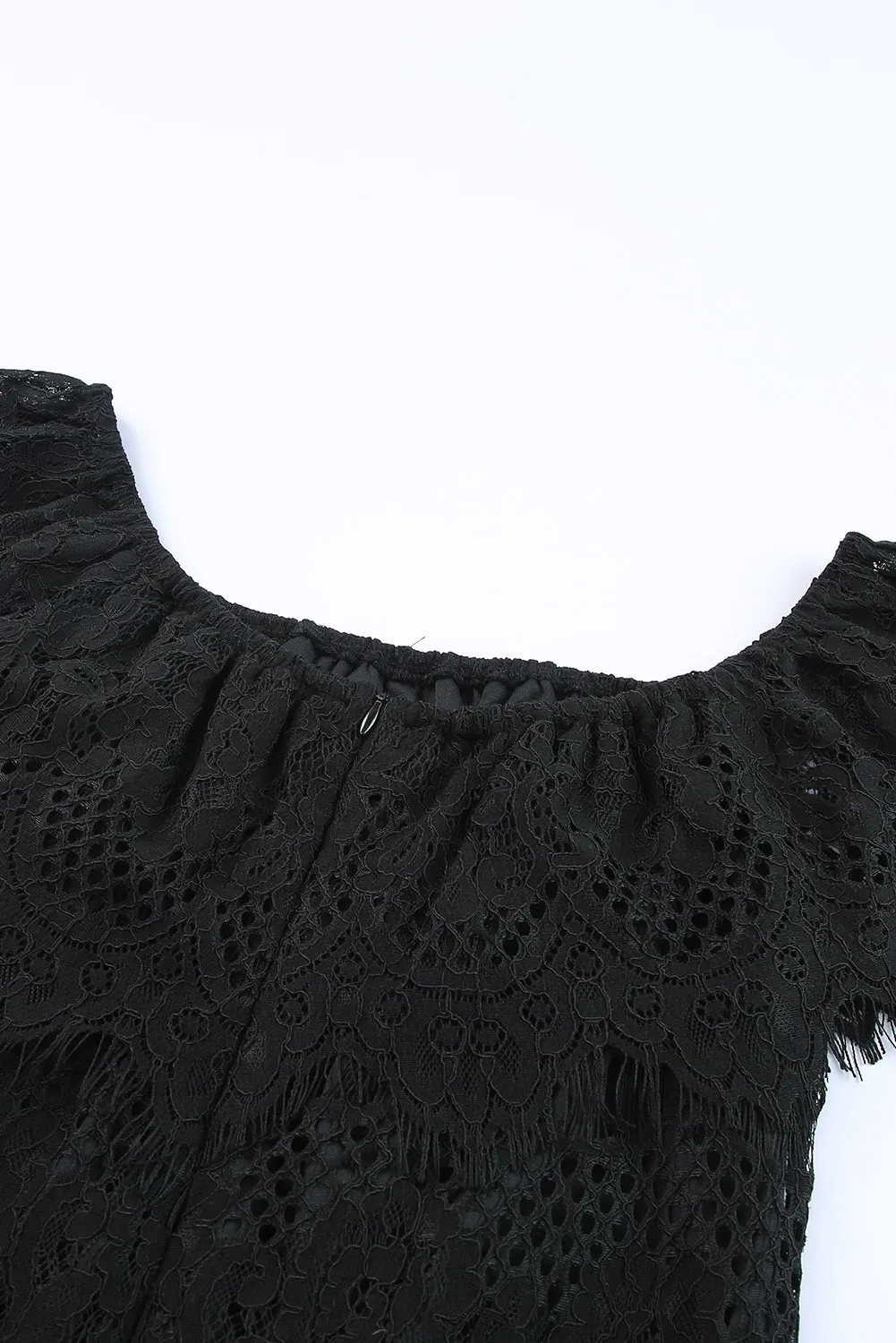 Black Off-shoulder Overlay Drop Sleeves Lace Dress