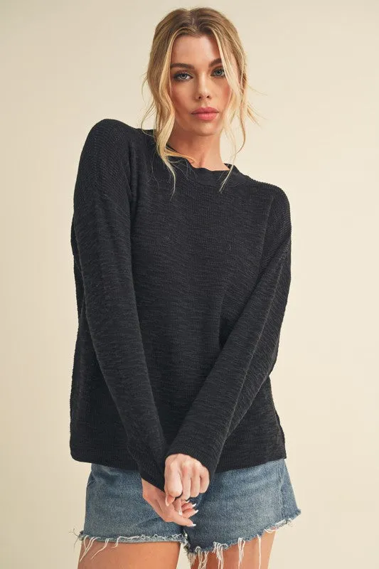 Black Round Neck Drop Shoulder Knit Top