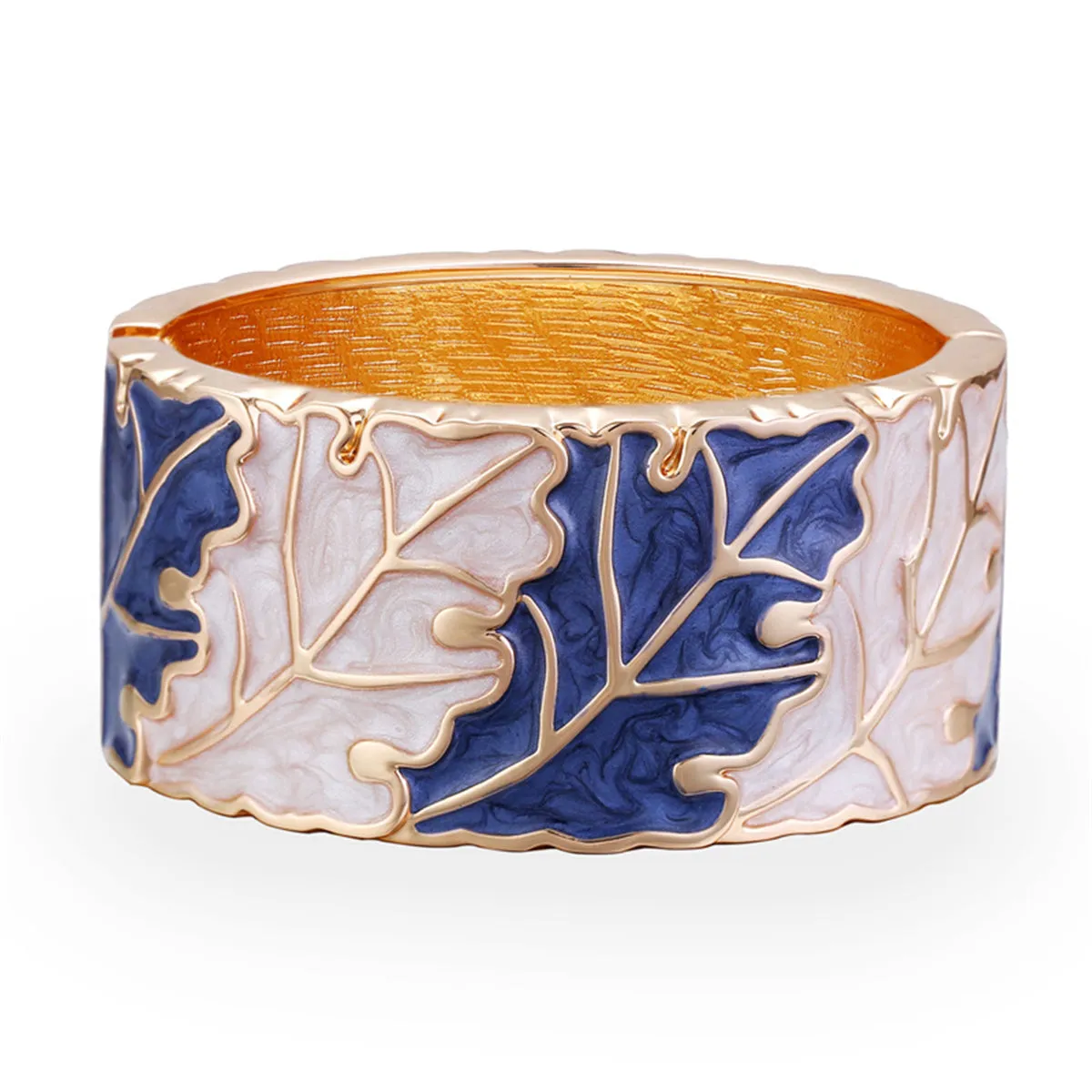 Blue & Apricot Enamel 18K Gold-Plated Leaves Bangle