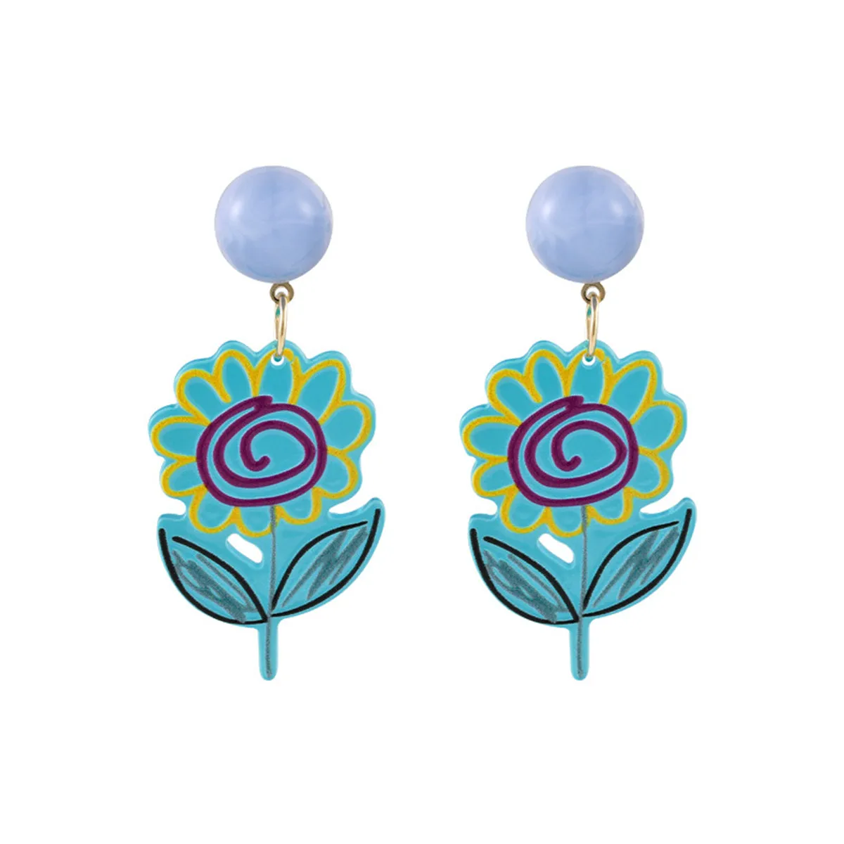 Blue & Purple Floral Drop Earrings