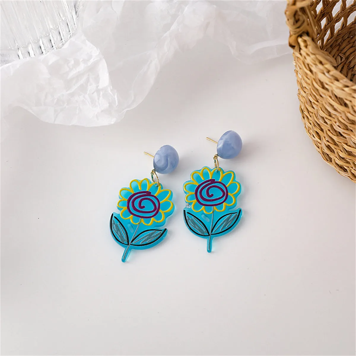 Blue & Purple Floral Drop Earrings