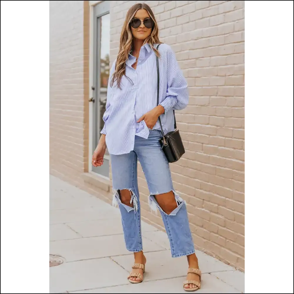 Blue Casual Striped Shirt: Needful Things  💙 Light Blue, so You!