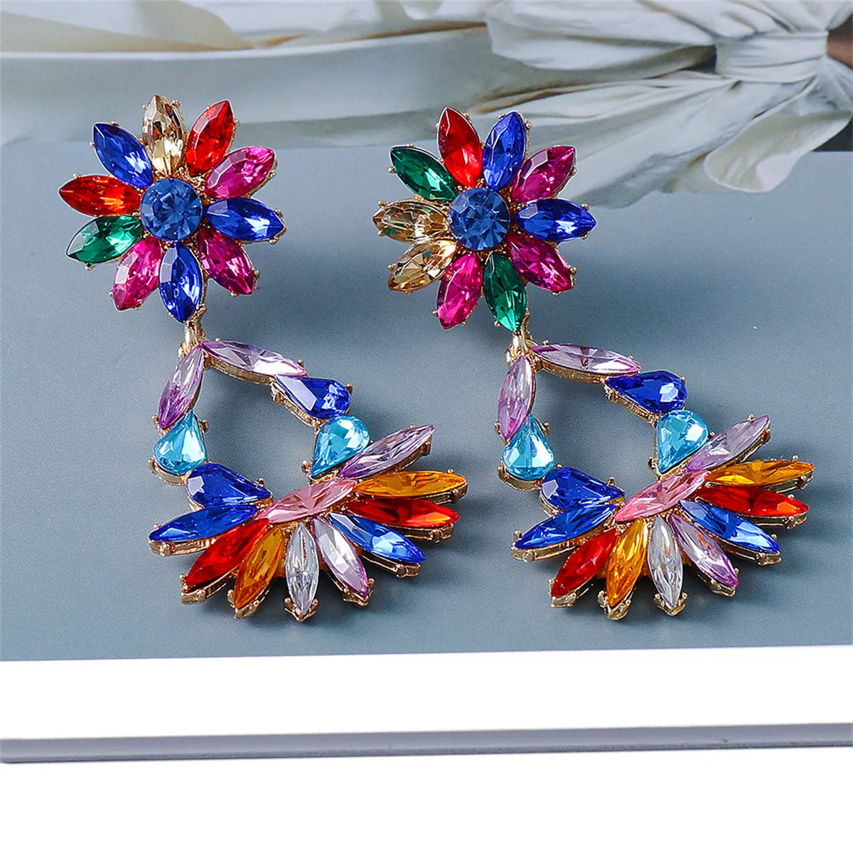 Blue Crystal & 18K Gold-Plated Flower Drop Earrings
