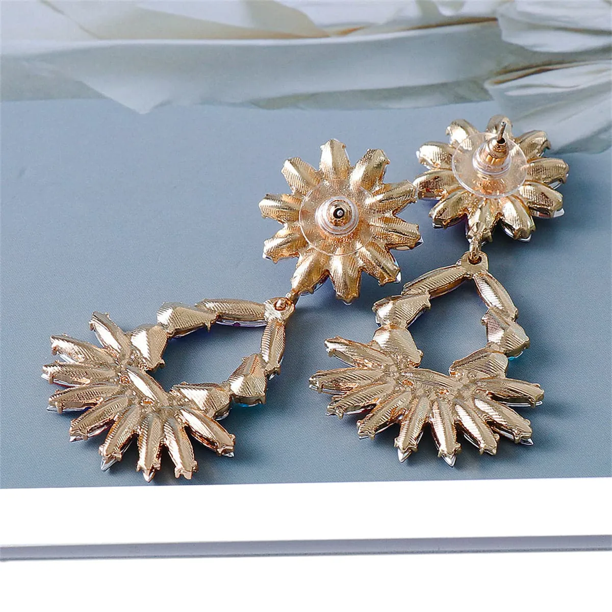 Blue Crystal & 18K Gold-Plated Flower Drop Earrings