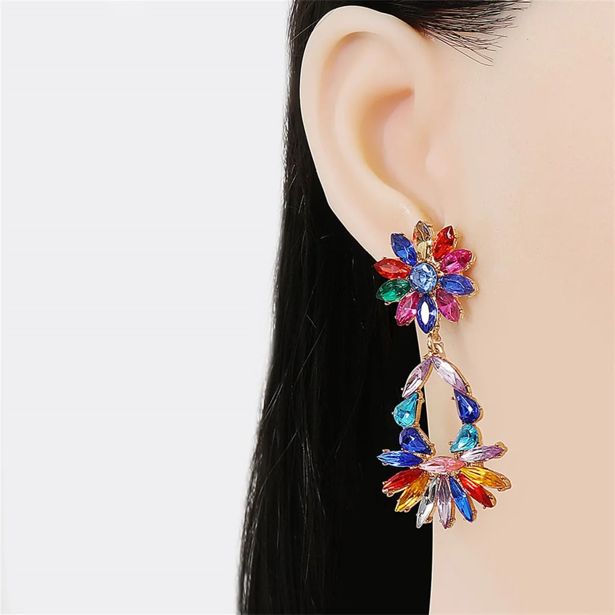 Blue Crystal & 18K Gold-Plated Flower Drop Earrings