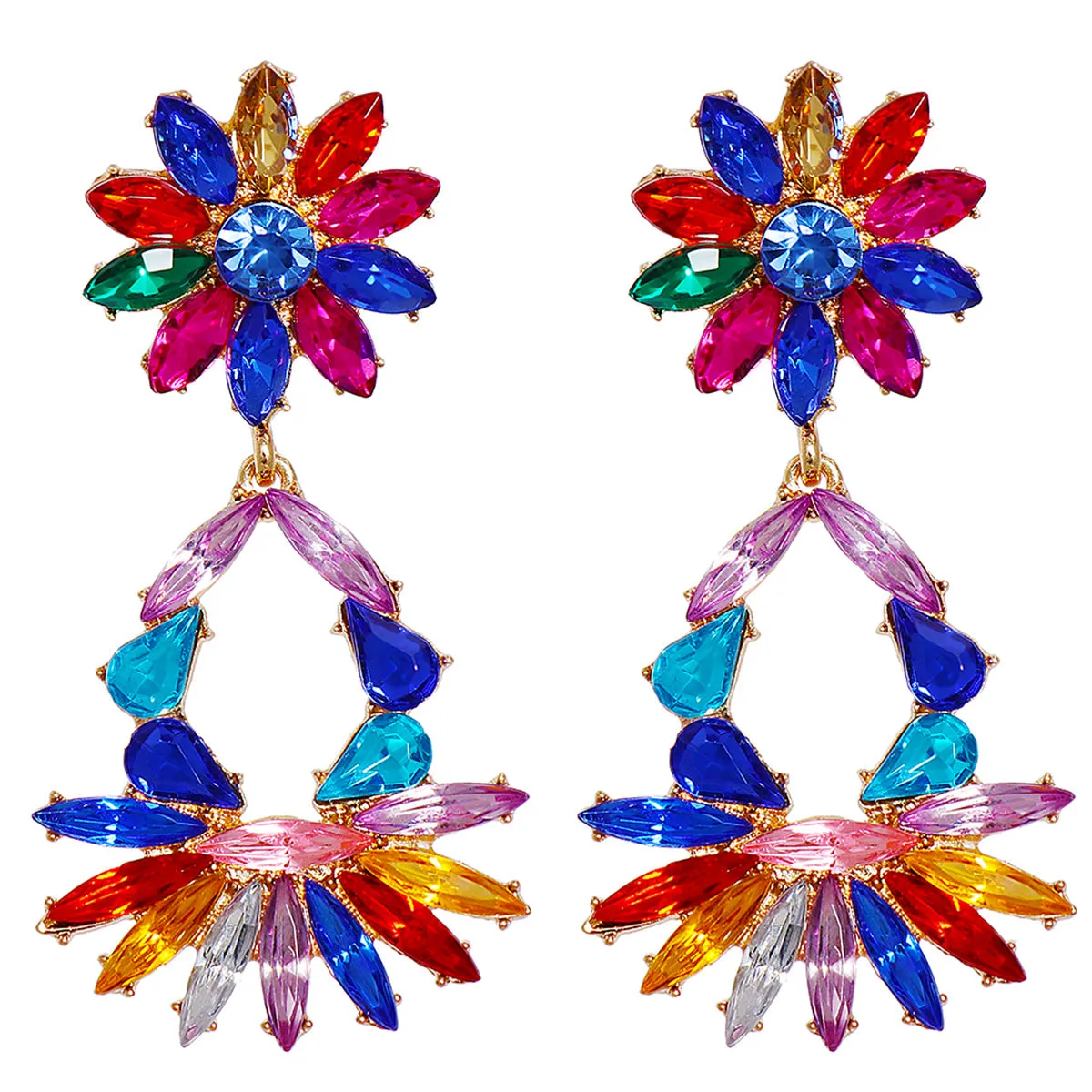 Blue Crystal & 18K Gold-Plated Flower Drop Earrings