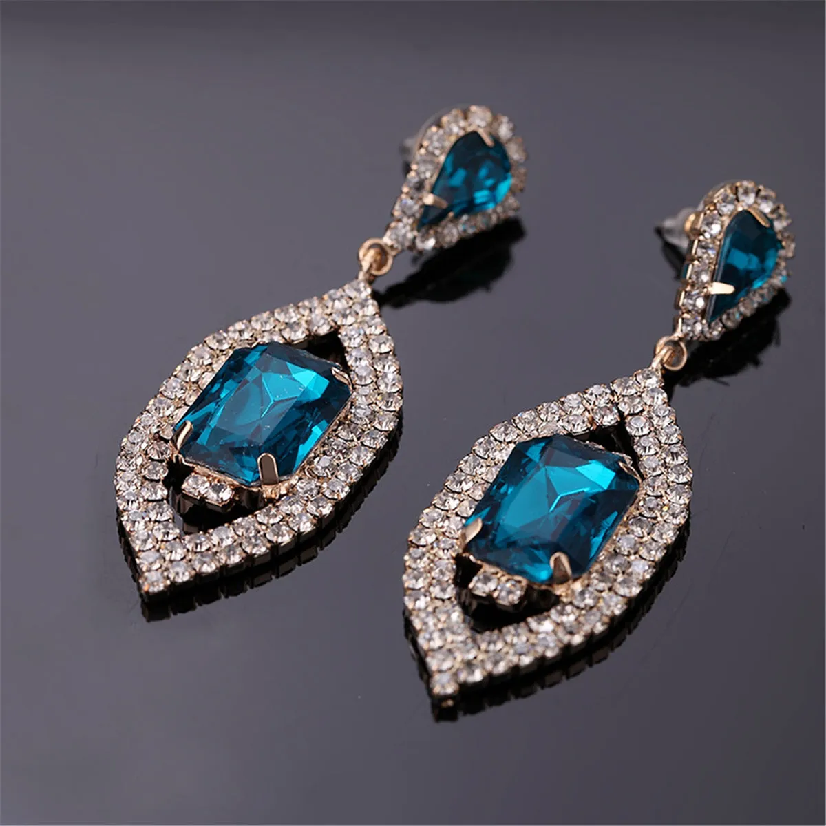 Blue Crystal & Cubic Zirconia 18K Gold-Plated Emerald-Cut Pavé Drop Earrings