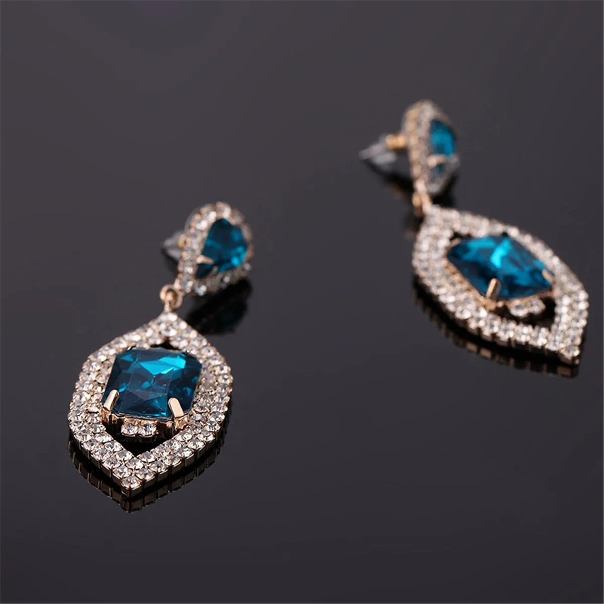 Blue Crystal & Cubic Zirconia 18K Gold-Plated Emerald-Cut Pavé Drop Earrings