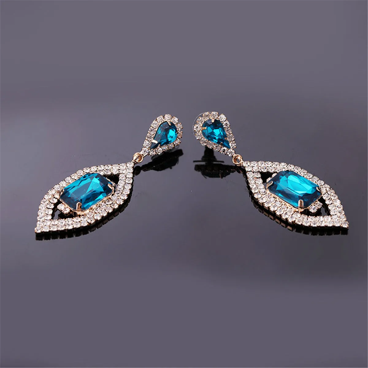 Blue Crystal & Cubic Zirconia 18K Gold-Plated Emerald-Cut Pavé Drop Earrings