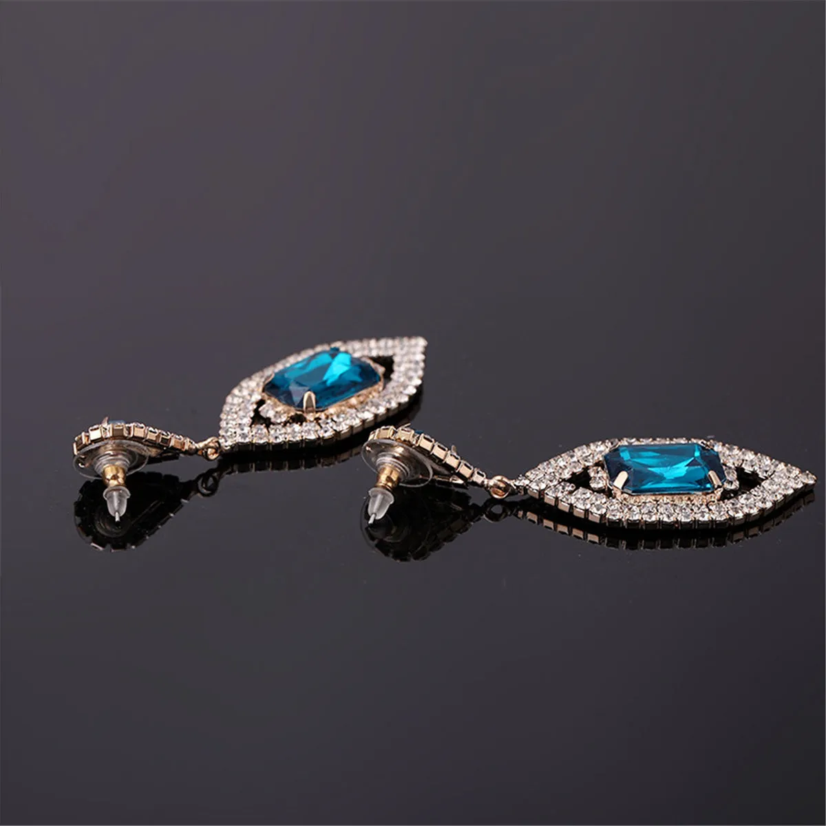 Blue Crystal & Cubic Zirconia 18K Gold-Plated Emerald-Cut Pavé Drop Earrings