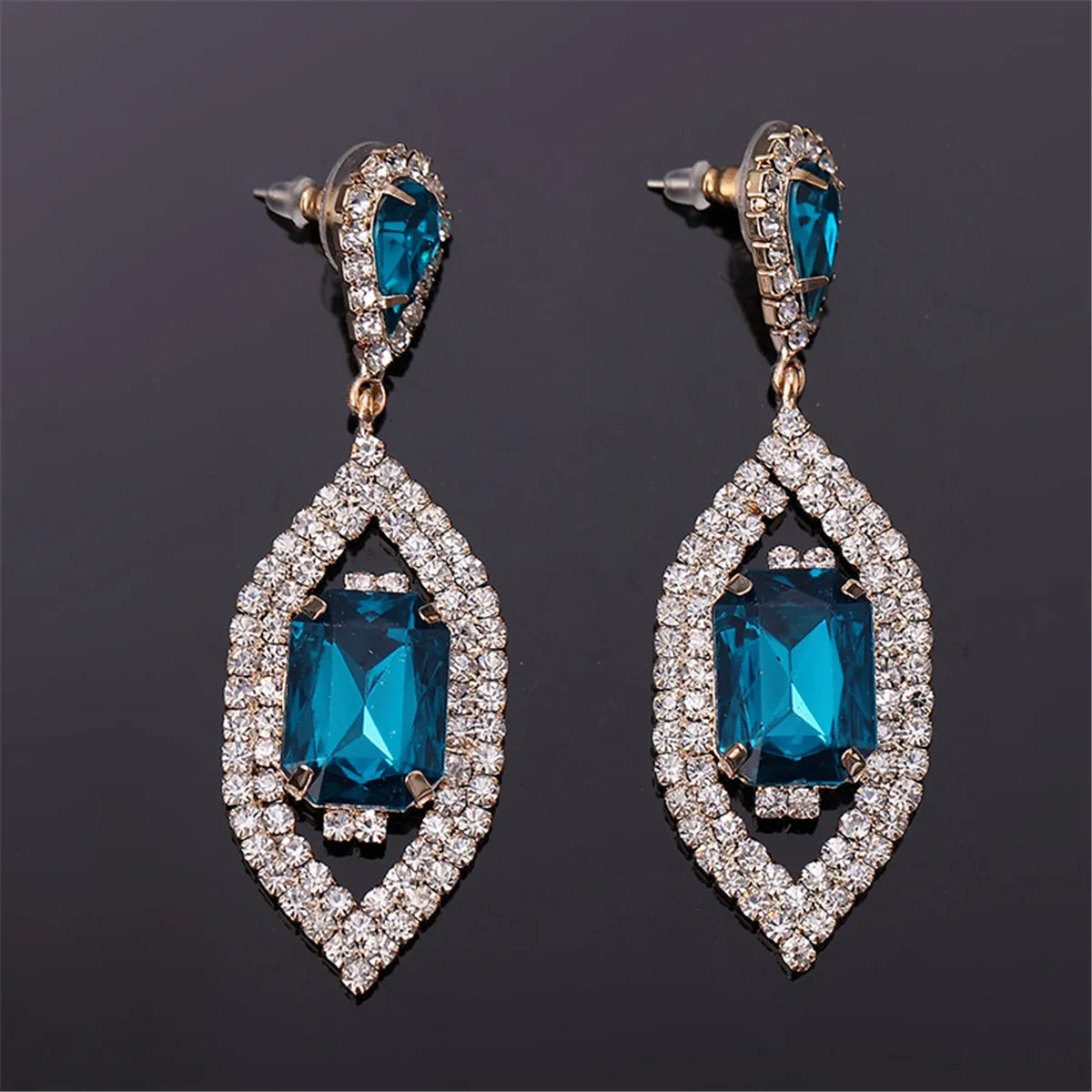 Blue Crystal & Cubic Zirconia 18K Gold-Plated Emerald-Cut Pavé Drop Earrings