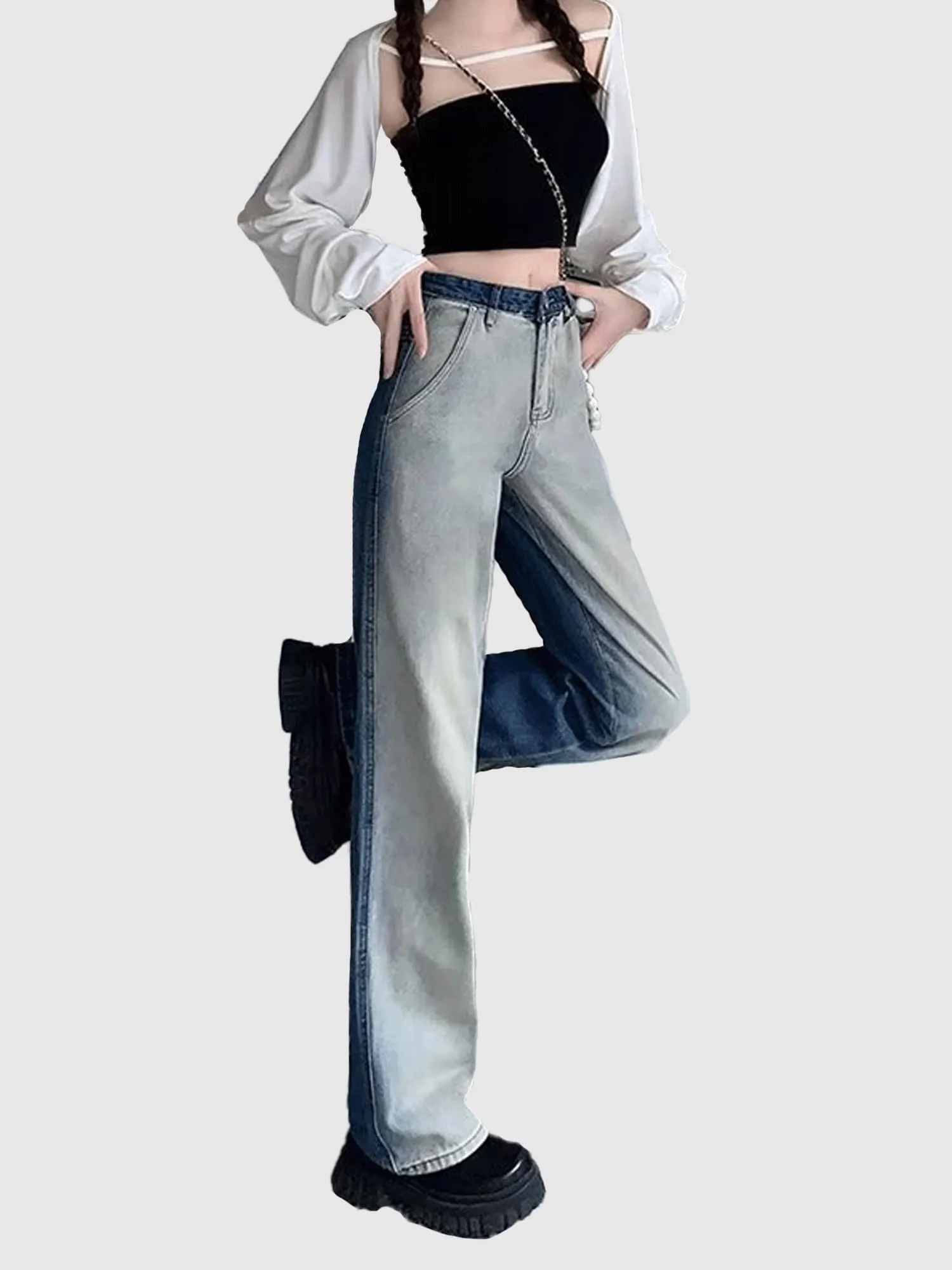 Blue Dual Tone Washed Straight Denim