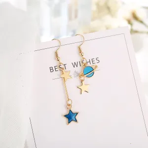 Blue Enamel & 18K Gold-Plated Star Asymmetrical Drop Earrings
