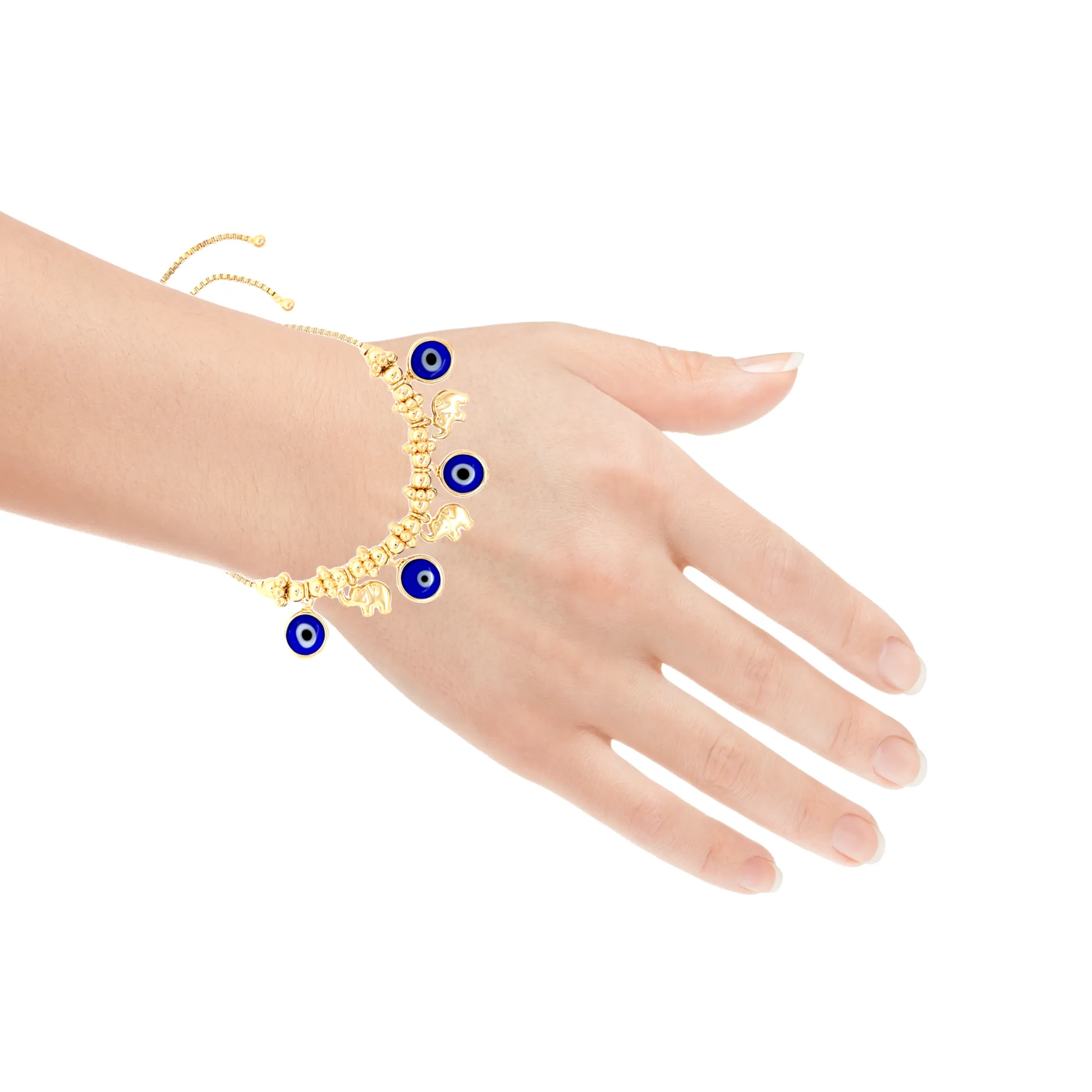 Blue Evil Eyes Tiny Elephant Charm bracelet Beads 14k gold filled Adjustable