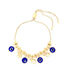 Blue Evil Eyes Tiny Elephant Charm bracelet Beads 14k gold filled Adjustable