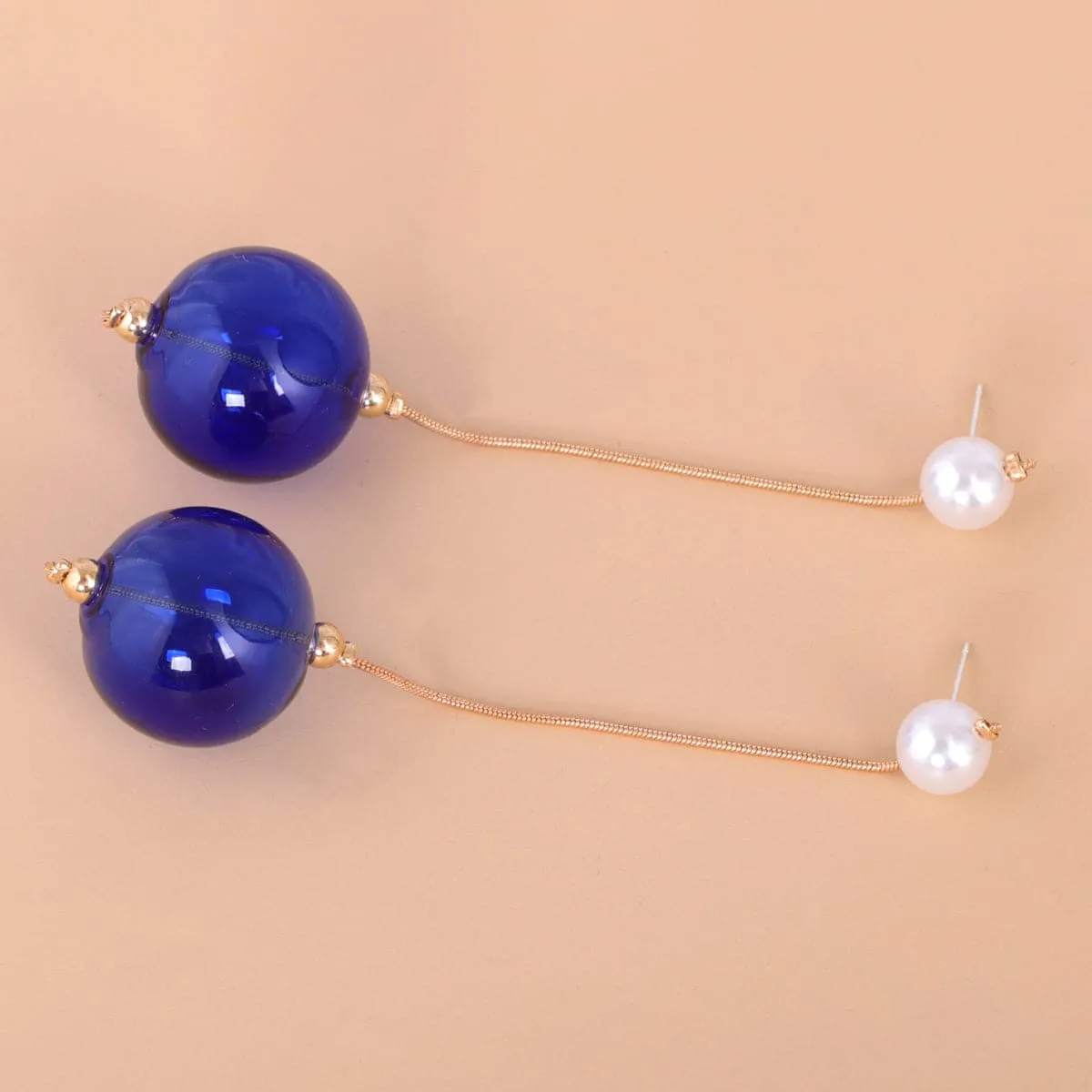 Blue Glass & Pearl 18K Gold-Plated Dangle Earrings