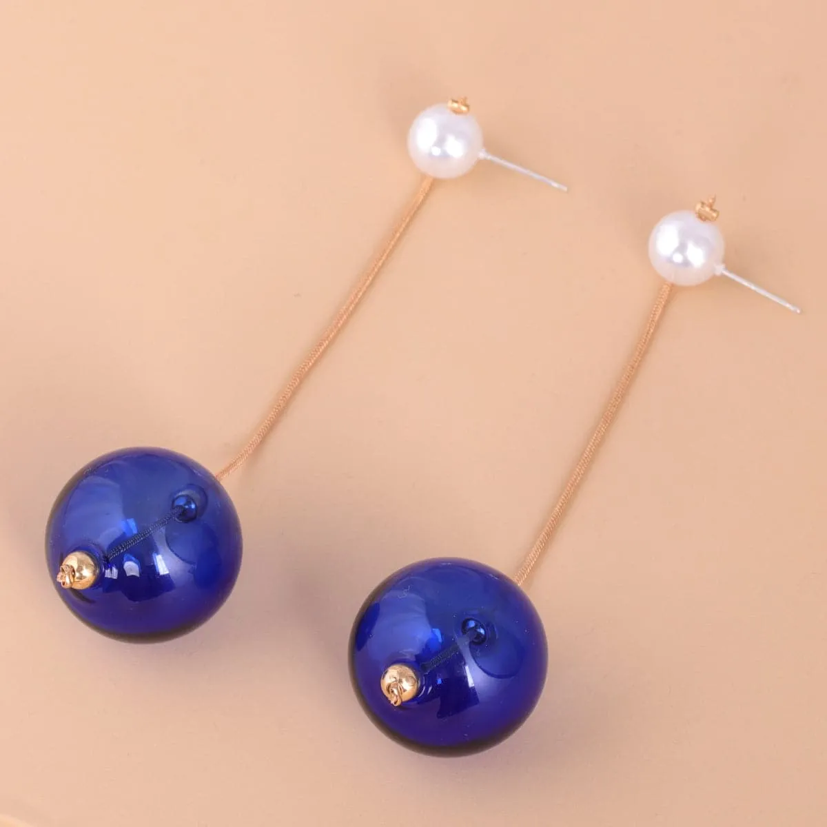 Blue Glass & Pearl 18K Gold-Plated Dangle Earrings
