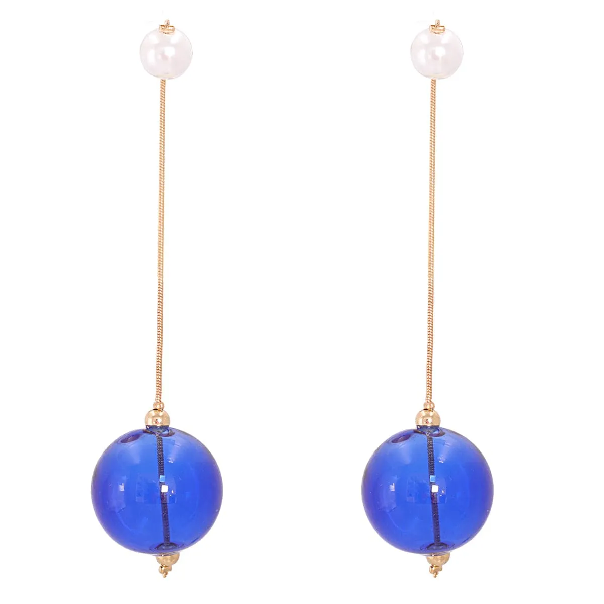 Blue Glass & Pearl 18K Gold-Plated Dangle Earrings