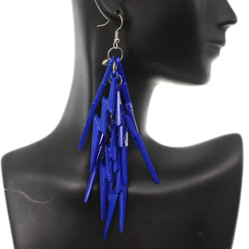 Blue Lightning Thunderbolt Dangle Earrings