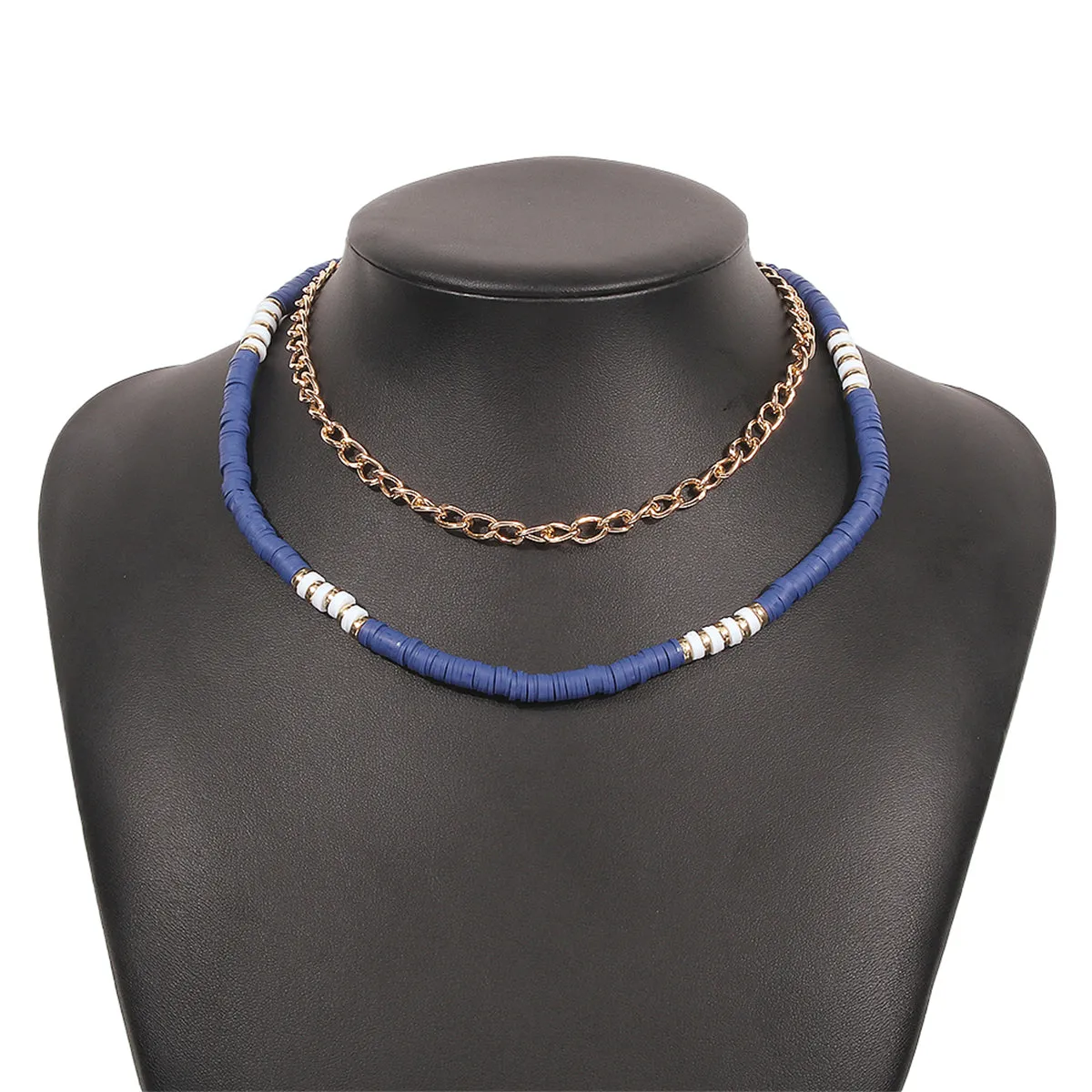 Blue Polymer Clay & 18K Gold-Plated Layered Necklace