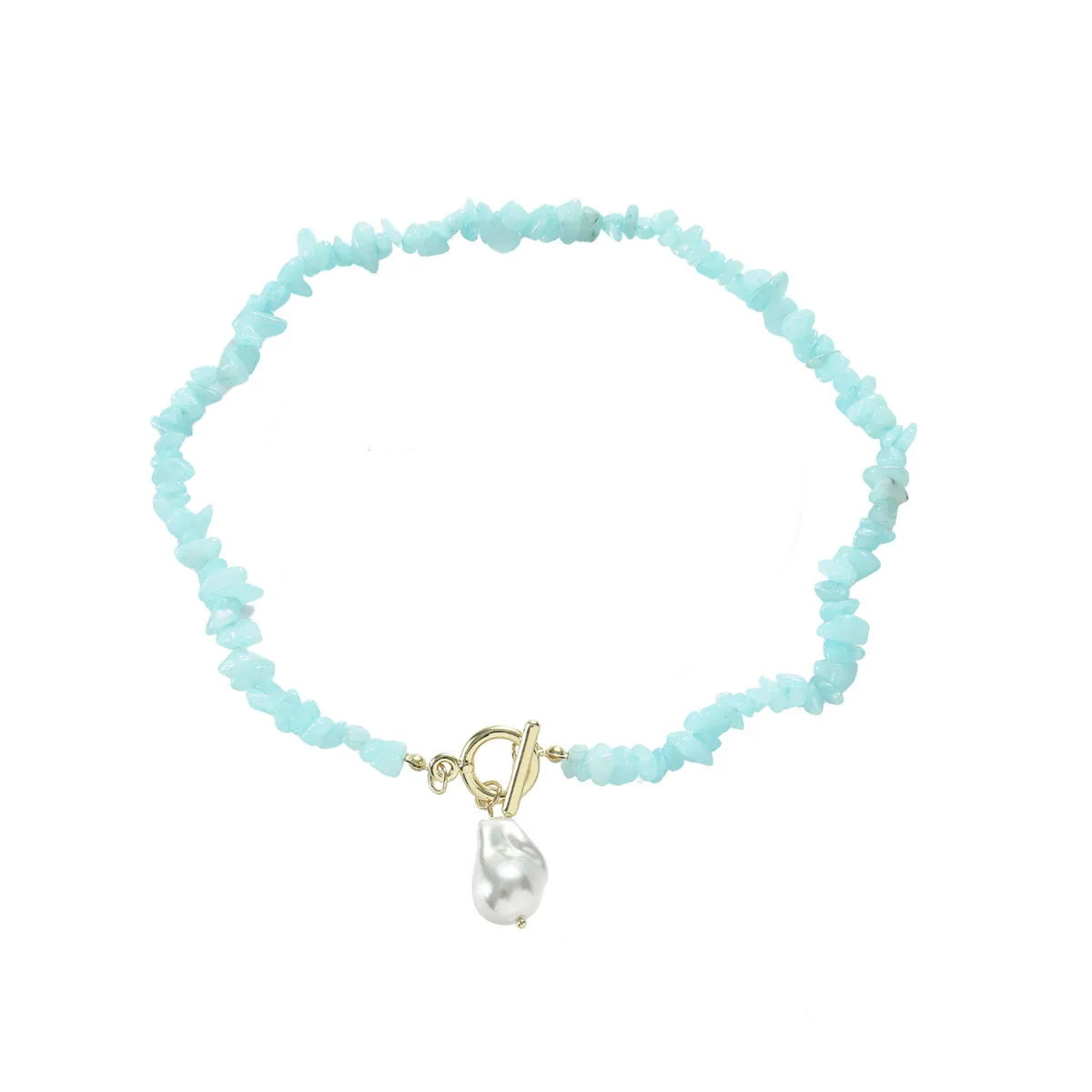 Blue Resin & Pearl Irregular Stone Toggle Pendant Necklace
