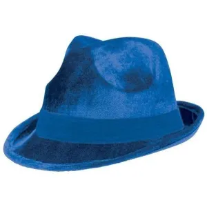 Blue Velour Fedora Hat