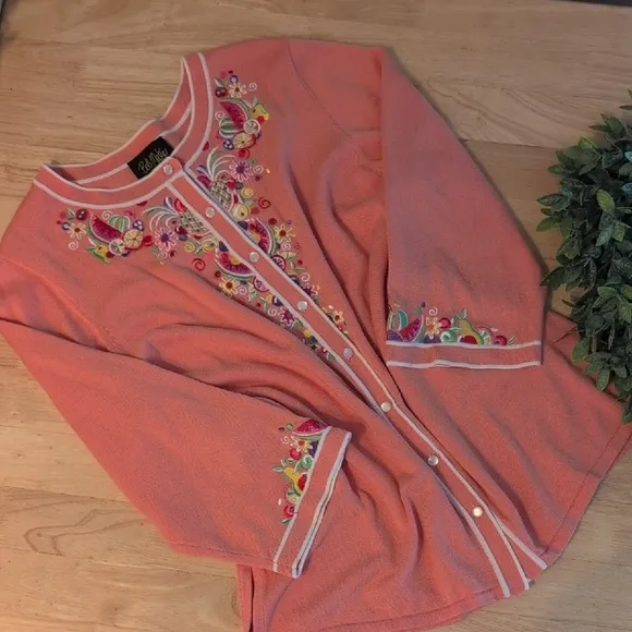 Bob Mackie Wearable Art Embroidered Cardigan Sweater