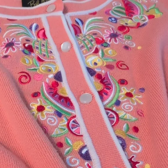 Bob Mackie Wearable Art Embroidered Cardigan Sweater