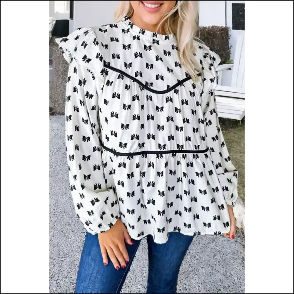 Bowknot Print Flowy Blouse: so Chic, It's Bow-tiful! 🎀