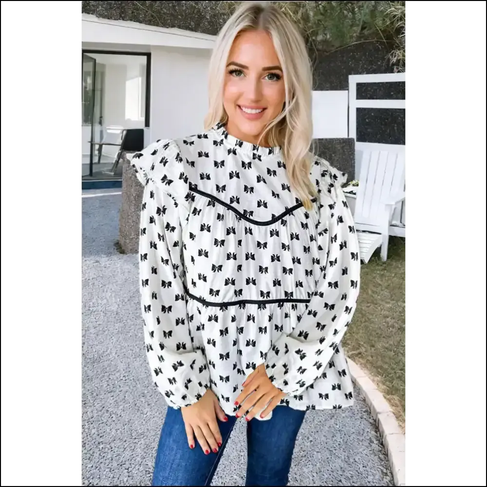 Bowknot Print Flowy Blouse: so Chic, It's Bow-tiful! 🎀