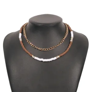Brown Polymer Clay & 18K Gold-Plated Layered Necklace