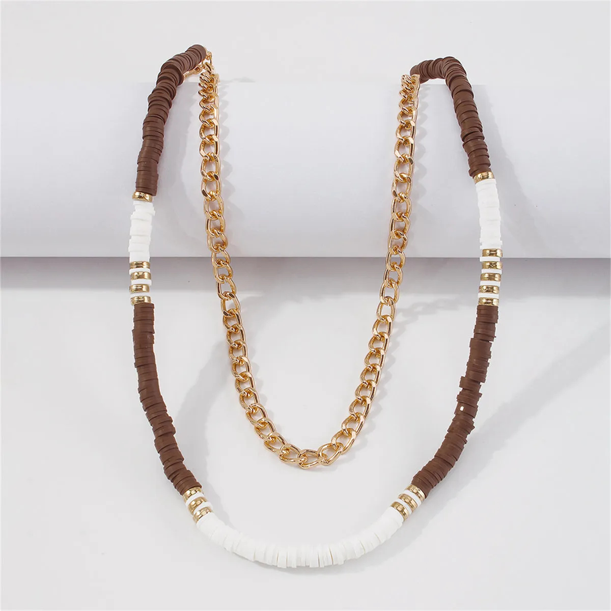 Brown Polymer Clay & 18K Gold-Plated Layered Necklace