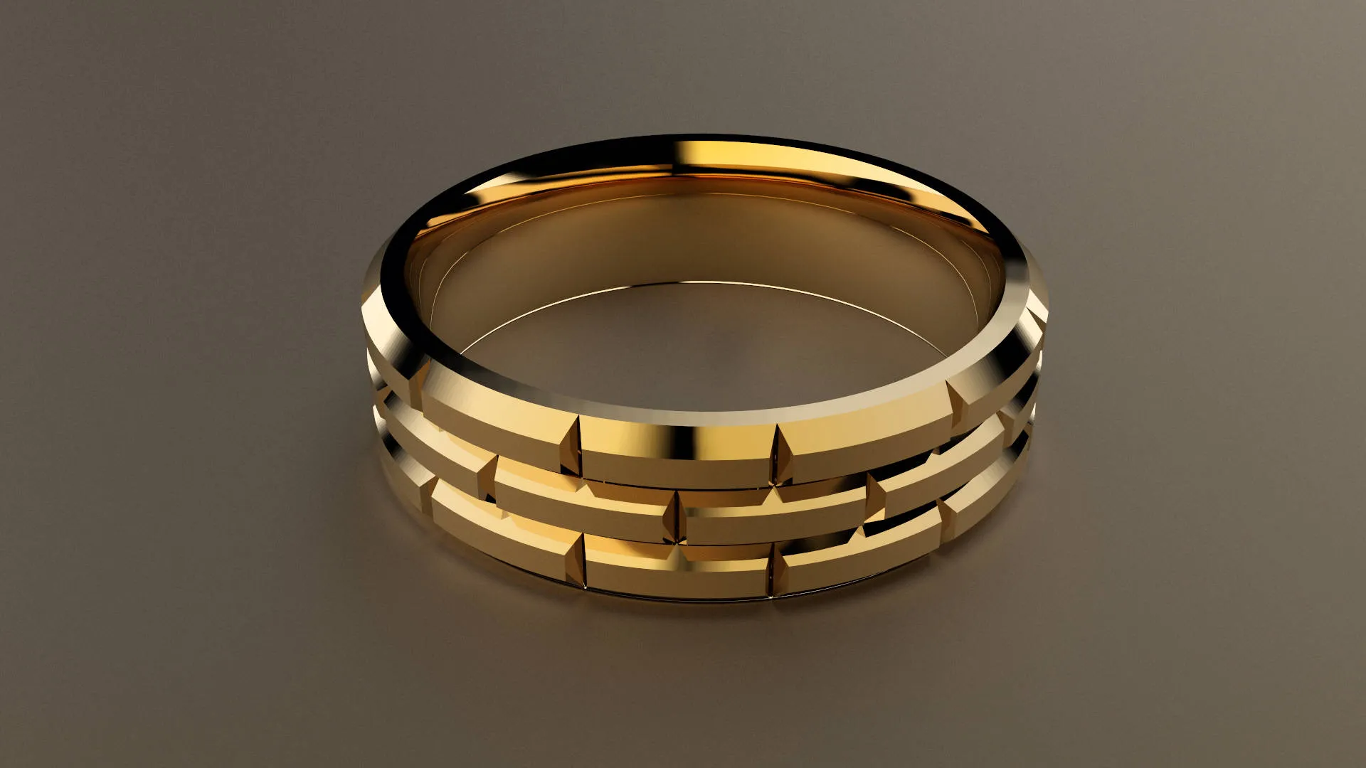 Brushed Yellow Gold 6mm Brick Pattern Wedding Band