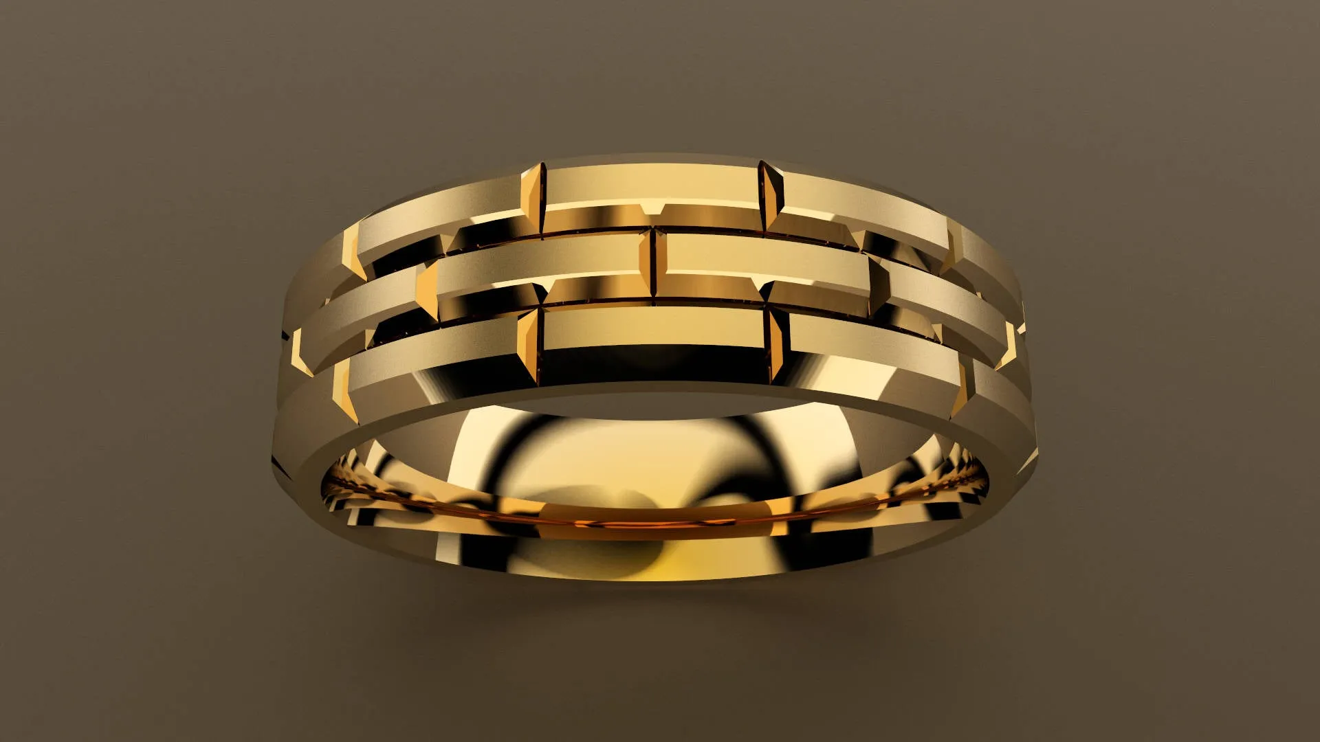 Brushed Yellow Gold 6mm Brick Pattern Wedding Band